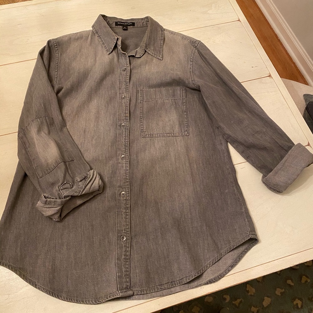 Banana Republic grey denim button up shirt